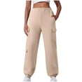 thumbnail image 6 of "Women's Casual Solid Color Cargo Pants With Elastic Waist And Pockets Comfortable Jogger Trousers" 3/4 Pants for Women Casual Crop Pants for Women Casual Casual Pants Women Fall Casual Pants for, 6 of 6