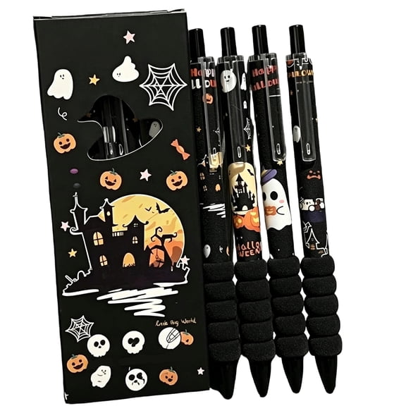 StlyGar 4pcs Halloween Gel Ink Pens Retractable Writing Pens Bulk with Super Soft Grip for Halloween Thanksgiving Party Supplies Office