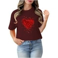 thumbnail image 4 of Valentine's Day Womens Tops Short Sleeve Shirts Round Neck Loose Casual Blouses Heart Print Tshirts Wine S, 4 of 4