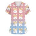 thumbnail image 2 of Hearthz S-5XL Easter Scrub Tops for Women Bunny Colorful Eggs Print Scrubs Shirt Plus Size V Neck Short Sleeve Women Nurse Uniform with Pocket, 2 of 5
