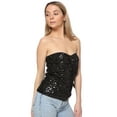 thumbnail image 4 of Womens Shiny Sequin Party Cropped Strapless Bandeau Stretch Tube Top, 4 of 6