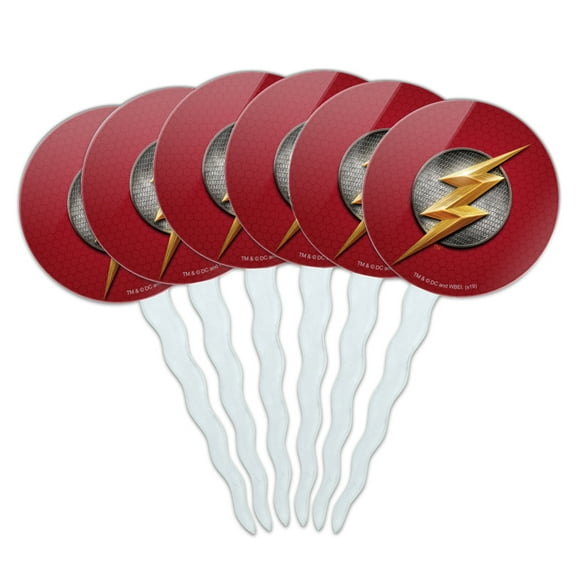 Justice League Movie Flash Logo Cupcake Picks Toppers Decoration Set of 6