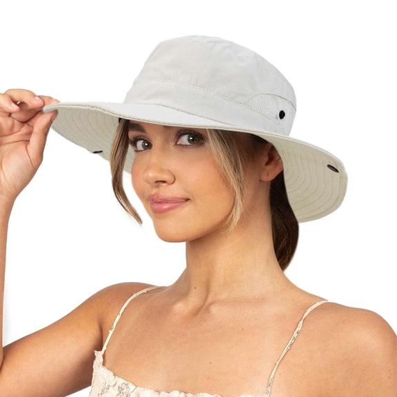 Sun Hat for Women Summer UV Protection Beach Hat Wide Brim Mesh Bucket Fishing Hat with Ponytail Hole