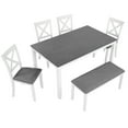 thumbnail image 6 of UHOMEPRO 6 Piece Dining Table Set with Bench and Chairs, Dining Room Set for 6, Rectangular Wooden Dining Table with 4 Upholstered Chairs and Bench, Dining Room Set for Kitchen, White+Gray, 6 of 13