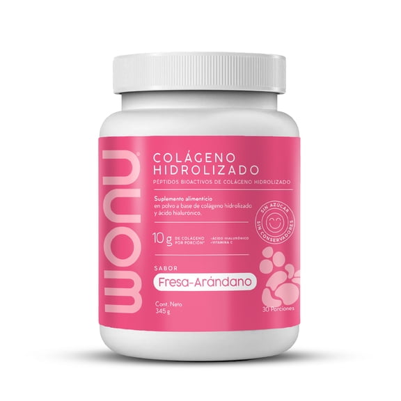Suplemento Alimenticio Wonu Colágeno Hidrolizado Tipo I y III, Ácido Hialurónico y Vitamina C en Polvo Fresa Arándano 345 g