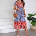 thumbnail image 4 of Robes Maxi pour Femmes 2023 avec Manches Mode pour Femmes Décontractée Printemps et Été Imprimé Floral Manches Courtes Col en V Robe Longueur Cheville Robe à Manches Courtes en Liquidation, 4 of 9