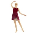 thumbnail image 2 of ranrann Women's Lyrical Chiffon Ballet Dance Leotard Flowy Dress Gymnastics High-Low Skirted Dress Wine Red L, 2 of 6