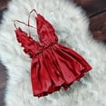 thumbnail image 2 of Odeerbi Sexy Lace Lingerie for Women V-Neck Sling Ruffle Stain Camisole Pajamas Nightdress Burgundy, 2 of 4