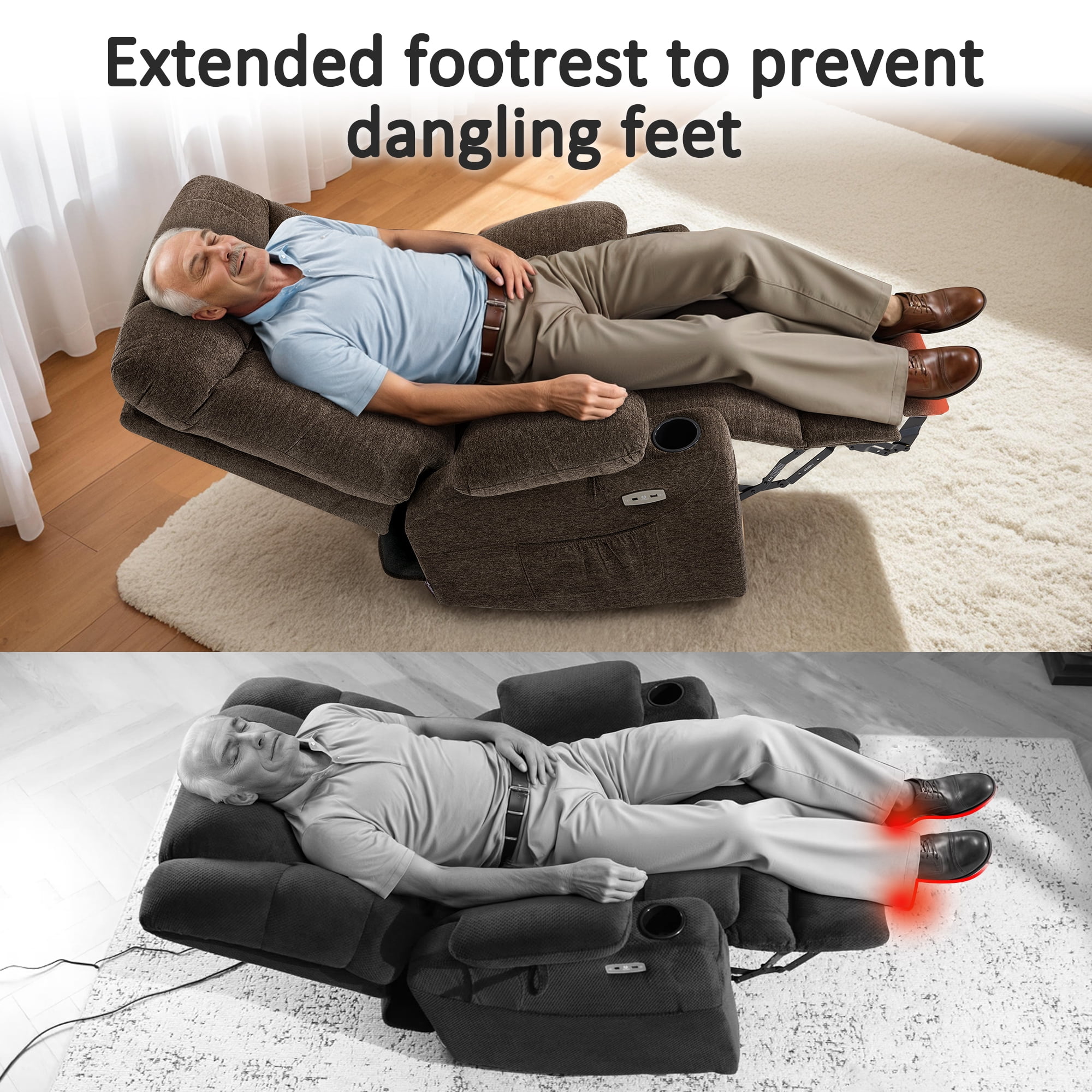 MCombo 27.2'' Extra Wide Power Lift Recliner Chair for 5'7"-6'2" Elderly, Fabric, Brown, Large-Oversize