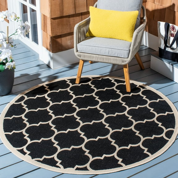 Safavieh Courtyard Alyssa Geometric Indoor/Outdoor Area Rug, Black/Beige, 6'7" x 6'7" Round