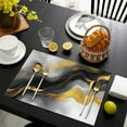 thumbnail image 3 of Black and Gold Marble Glitter Streaks Pattern Summer Placemats Table Placemats Set Of 6-Linen Kitchen Washable Placemats Table Mats 11.8"x17.7" Non-Slip Heat Resistant, 3 of 5