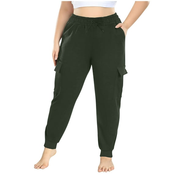 RYRJJ Plus Size Cargo Sweatpants for Women Loose Elastic Waist Drawstring Joggers Trousers Workout Lounge Pants With Pockets(Army Green,5XL)