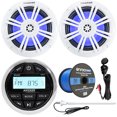 thumbnail image 1 of Kicker Marine Boat Yacht Gauge Style AM/FM Stereo Receiver Bundle Combo With 2x 6.5" 150W Coaxial Blue LED Audio Speakers + Auxiliary Interface Mount + Radio Antenna + Speaker Wire, 1 of 6