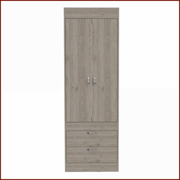 Armoires & Wardrobes, Modern Double Door with Drawers & Hanging Rod | Light Gray | Engineered Wood