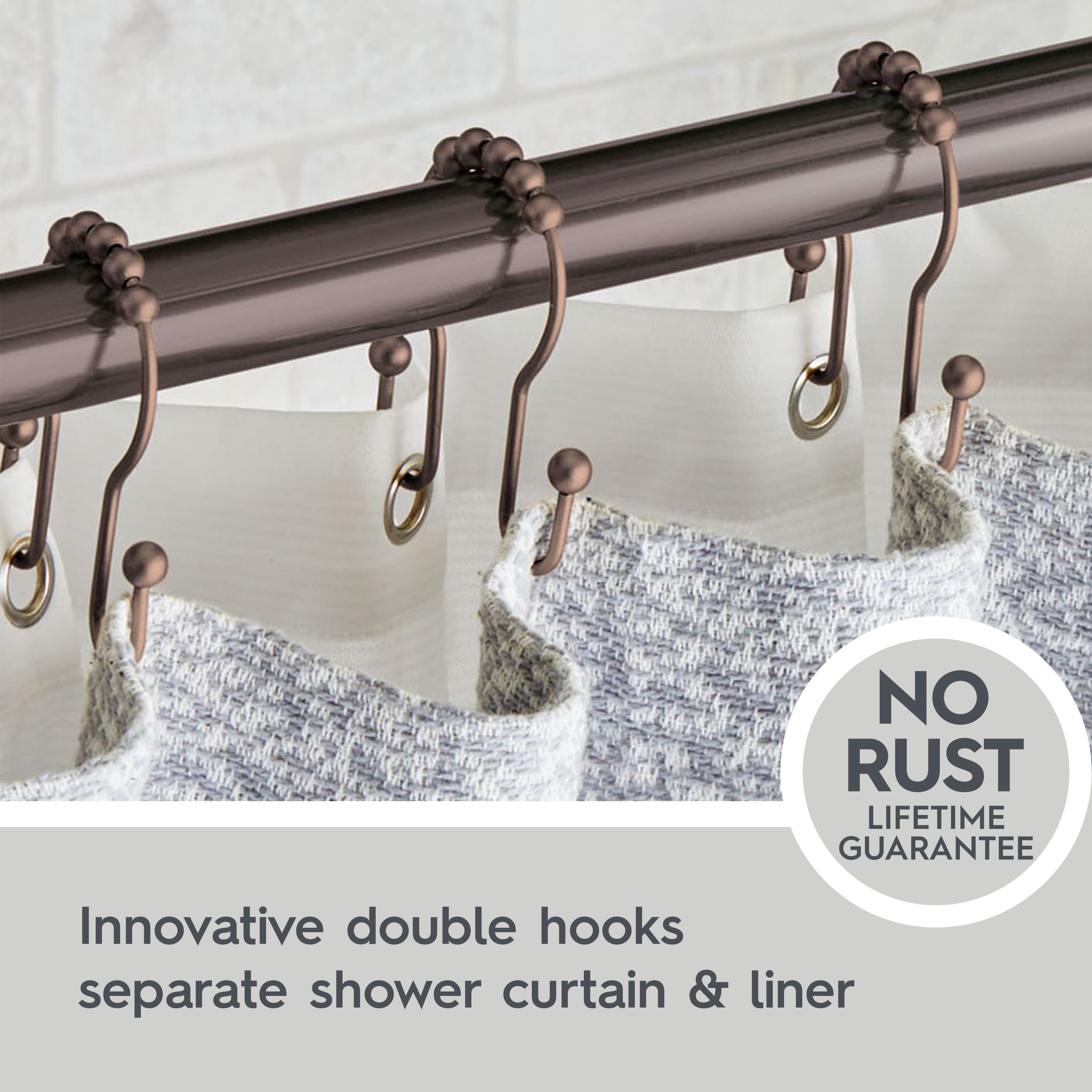 Better Homes & Gardens Easy Glide Rustproof Stainless Steel Double Shower Hooks , Bronze, Set of 12