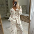 thumbnail image 7 of Womens Pajama Sets Cotton Pj Set Cute Heart Print Long Sleeve Button Down Shirt With Long Pants, 7 of 7