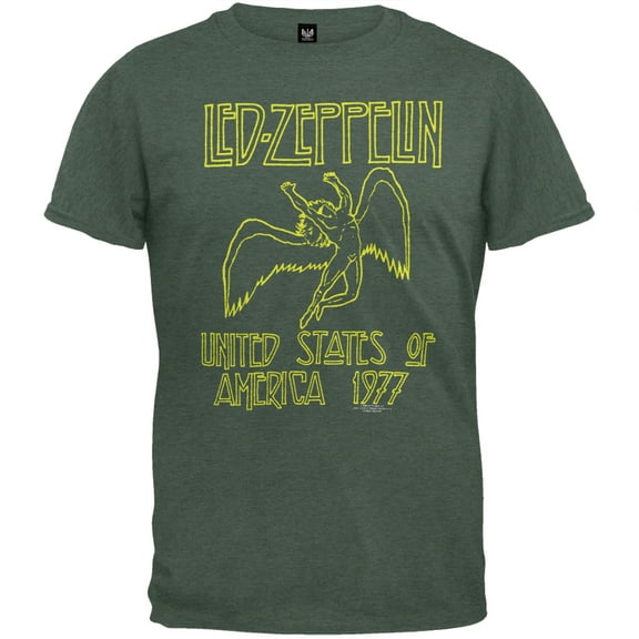 Led Zeppelin Men's 1977 Sage Green Soft Short Sleeve T Shirt