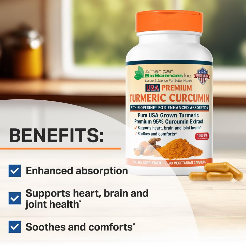 American Biosciences USA Premium Turmeric Curcumin, 90 Vegetarian Capsules