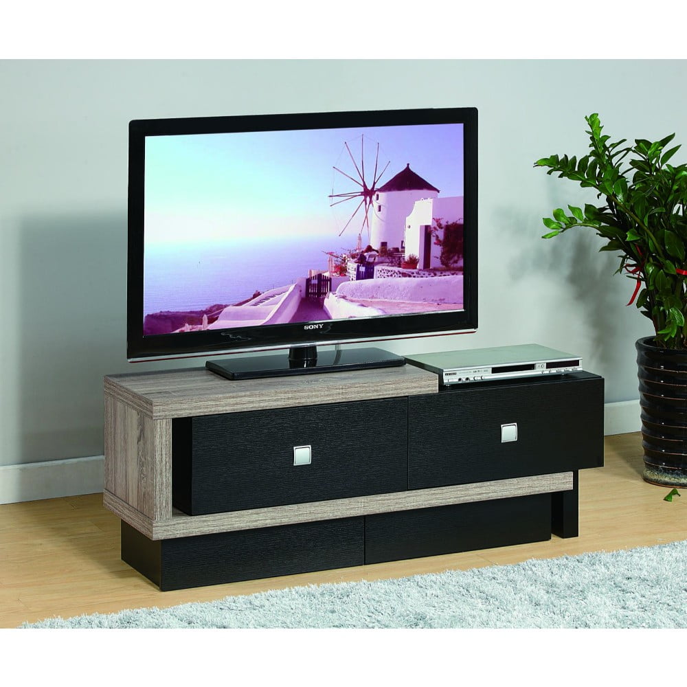 Aesthetic TV Stand With Two Metal Glide Drawers, Black and Gray ...