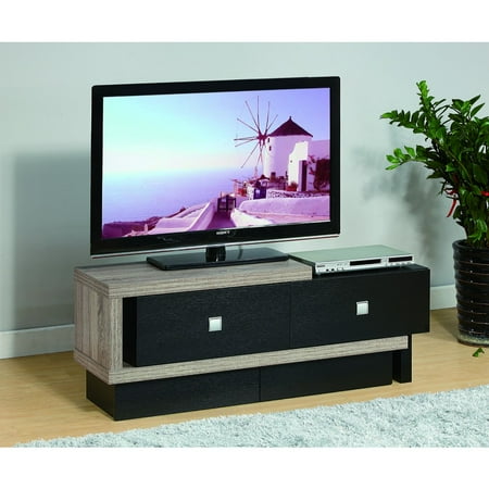 Aesthetic TV Stand With Two Metal Glide Drawers, Black and Gray