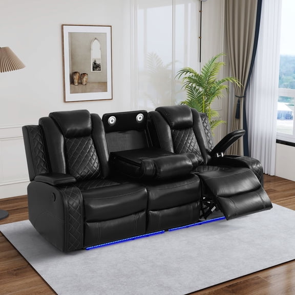 Black Breathing Leather Living Room Sofa