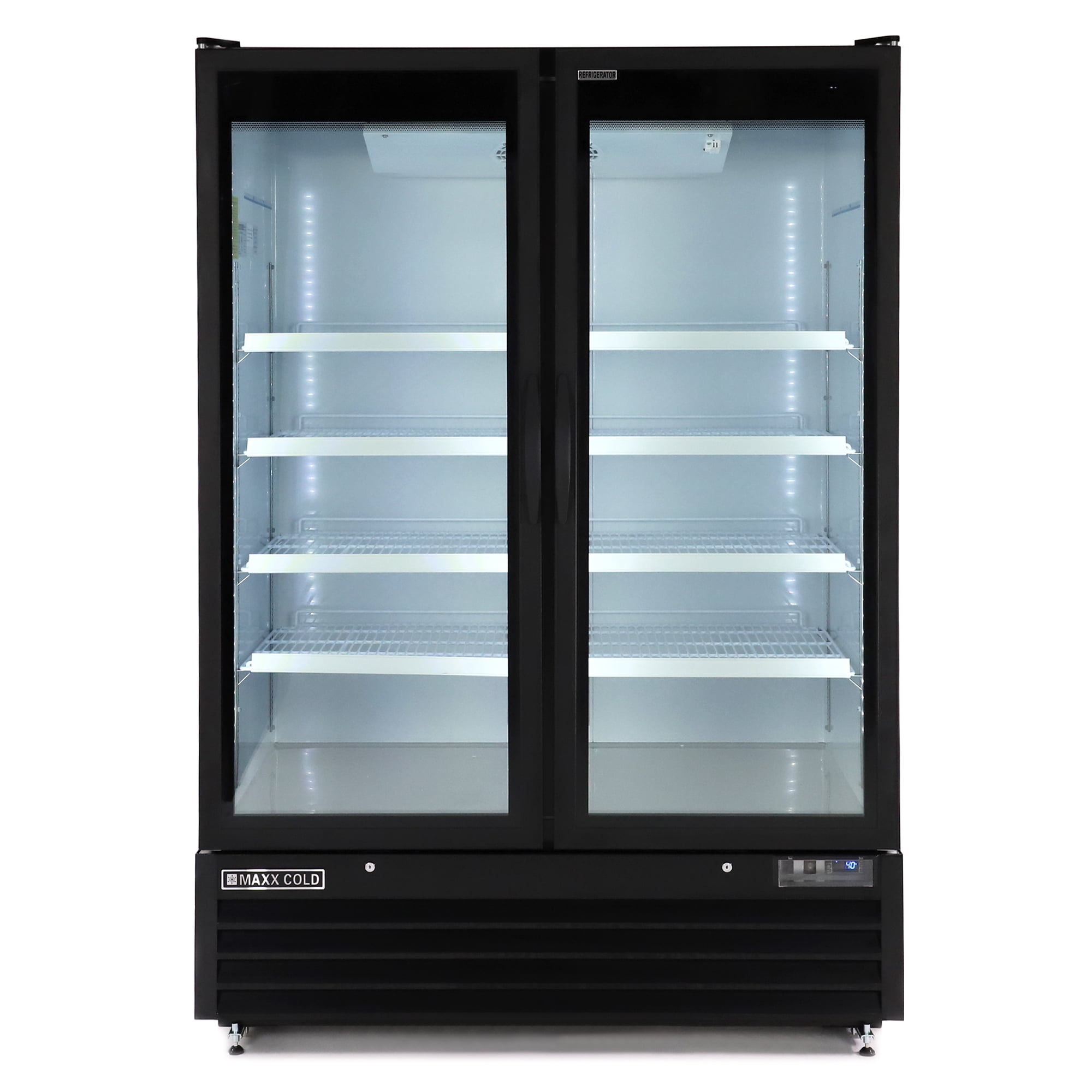 Maxx Cold Food Service 50 Cubic Ft 2- Glass Door Commercial Refrigerator, Powder coated steel black
