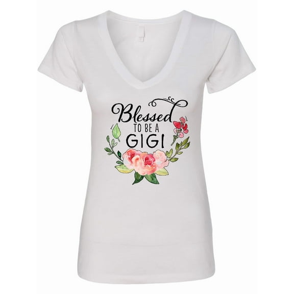 Inktastic Blessed to Be a Gigi with Pink Flowers Women's V-Neck T-Shirt