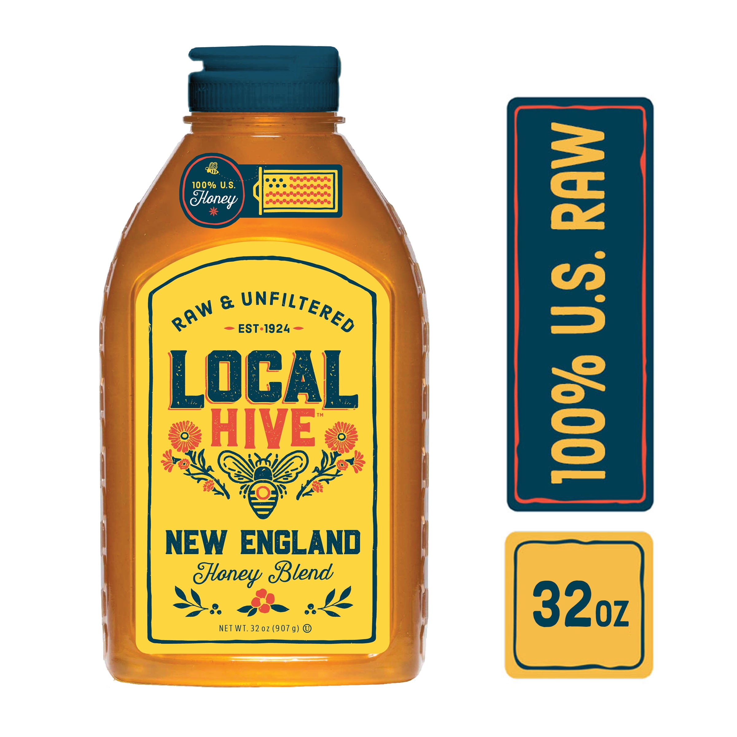 Local Hive,  Raw & Unfiltered, 100% U.S New England Honey Blend, 32oz