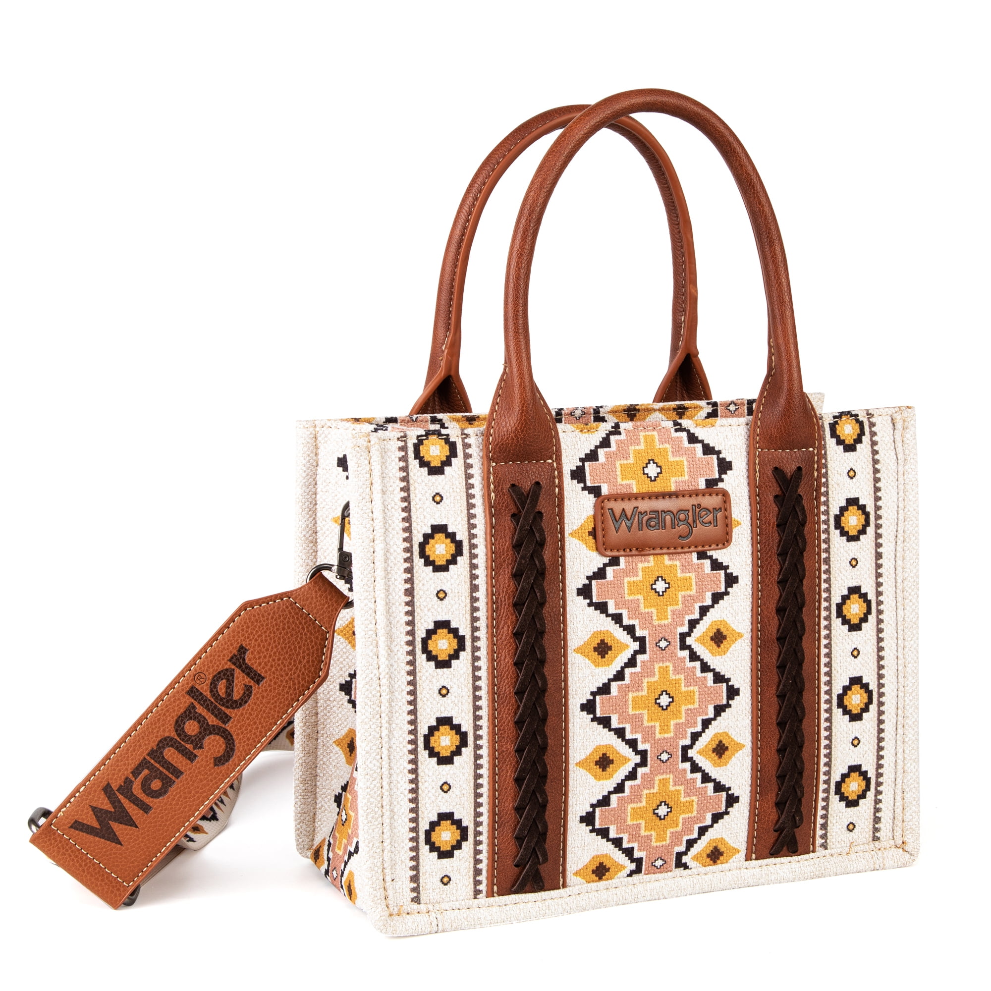 Wrangler Aztec Tote Bag for Women Boho Shoulder Purses and Handbags, Coffee