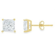 PJ JEWELRY Paris Jewelry 10k Yellow Gold Created White Sapphire 3 Carat Princess Cut Stud Earrings Plated