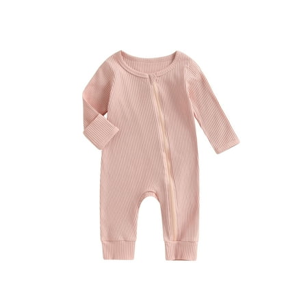

Bagilaanoe Newborn Baby Girl Boys Jumpsuit Long Sleeve Zipper Bodysuit 3M 6M 12M 18M Infant Ribbed One Piece Romper
