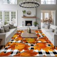 thumbnail image 4 of Rectangle Area Rugs 8 x 10 Ft, Orange Fall Non-Slip Residential Carpet, Pumpkins Thanksgiving Maple Leaf Plaid Indoor Crawling Mats Runner Rugs for Living Room/Dining Room/Bedroom, 4 of 8