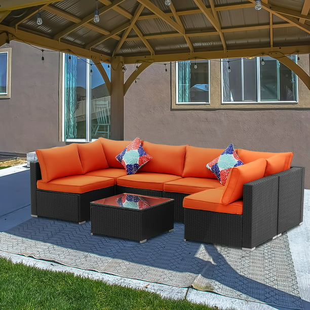 Ainfox 7 Pieces Outdoor Patio Furniture, Orange Outdoor Furniture