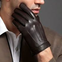 TELOLY Leather Gloves Men's Autumn And Winter Short Warm Windproof Driving Motorcycle Thin Sheepskin Gloves Brown L