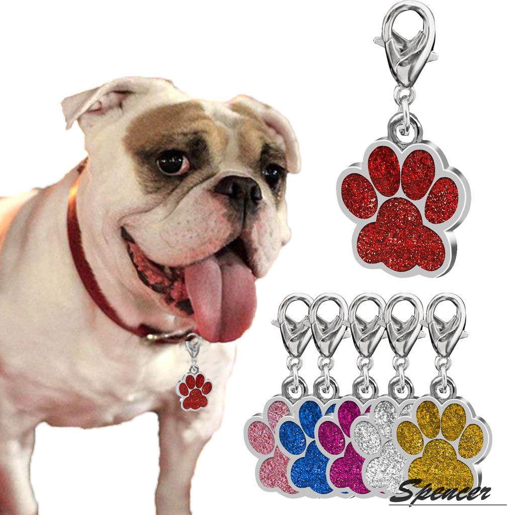 Medium Circle Personalised Orange Dog ID Tag With Silver Paw Print Design Laser Engraved Pet Collar Charm 30mm