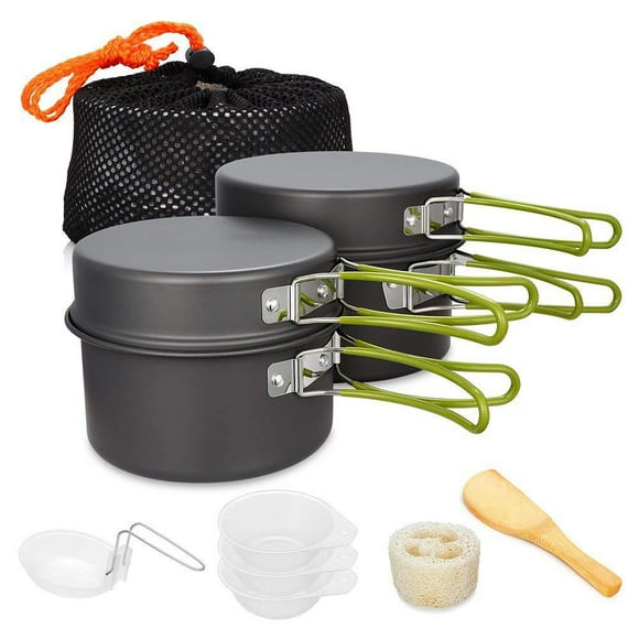 Camping Cookware Set Campfire Cooking Utensils Folding Cookset Outdoor Hiking Backpacking Pot Pan Bowls Mesh Carry Bag