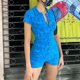 thumbnail image 5 of (Video incluido) Azul S Temperamento de verano Desplazamientos Mono ajustado sexy sin cinturón de un solo pecho Estilo corto de mujer, 5 of 8