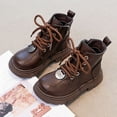 thumbnail image 2 of Boys Girls Winter Ankle Booties Splice Leather Lace up Zipper Platform Riding Booties Fashion Fall Winter Boots Brown 3.5 Big Kids, 2 of 6