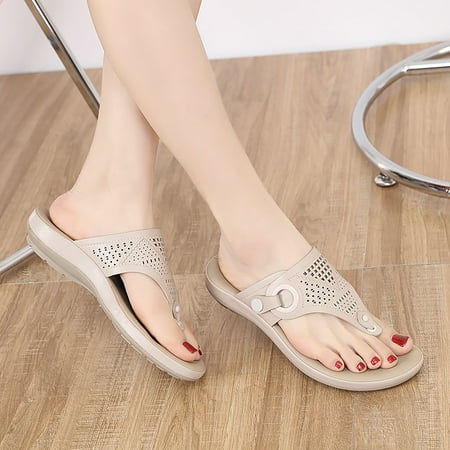 

Women Summer Solid Color Slip On Casual Open Toe Wedges Comfortable Beach Shoes Sandals Slippers