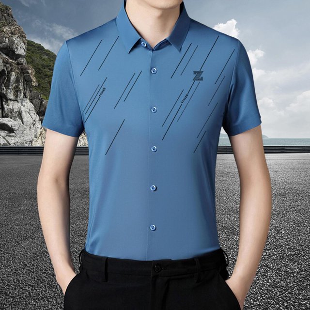 Camisa de Manga Corta para Hombres, Suéter con Solapa Informal, Cómoda Suelta, Ropa de Calle Informal para Hombre, Camisa de Vestir de Manga Corta Yinane camisa de rayas