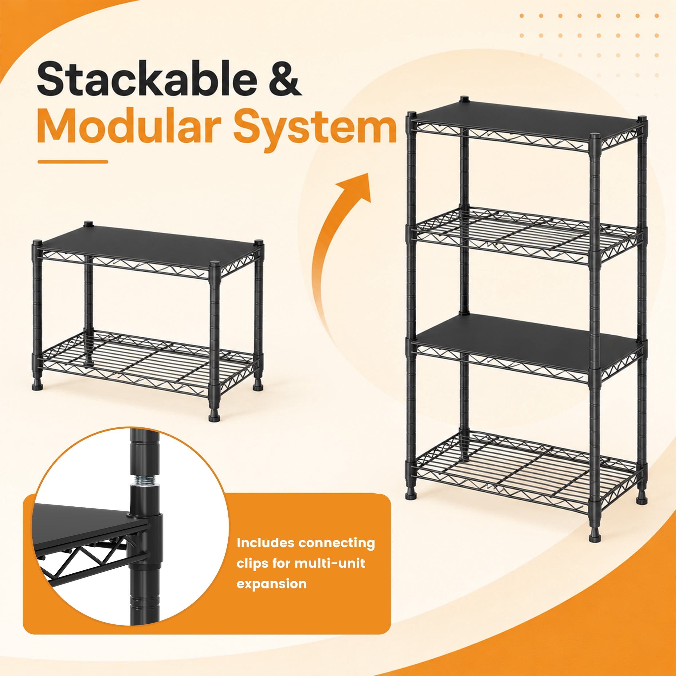 Gianna 2-Tier Metal Wire Storage Shelves, Adjustable Standing Storage Rack Shelf, Heavy Duty Steel Shelving Unit Organizers for Kitchen Bathroom Pantry Garage, 23.3" W×13.4" D×30" H, Black