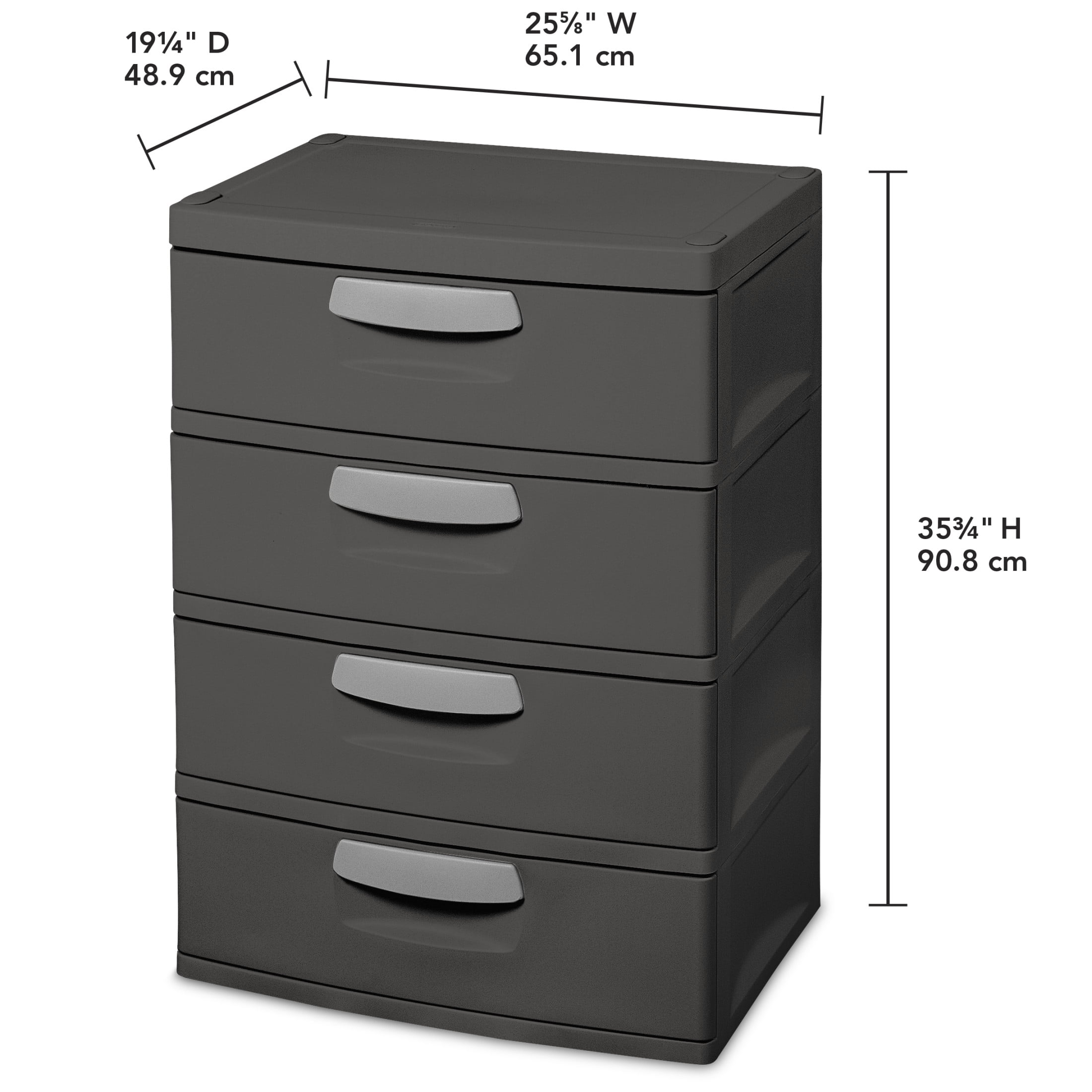 (2 pack) Sterilite 4 Drawer Unit, Durable Plastic Storage Solution for Garages and Basements, Dark Gray