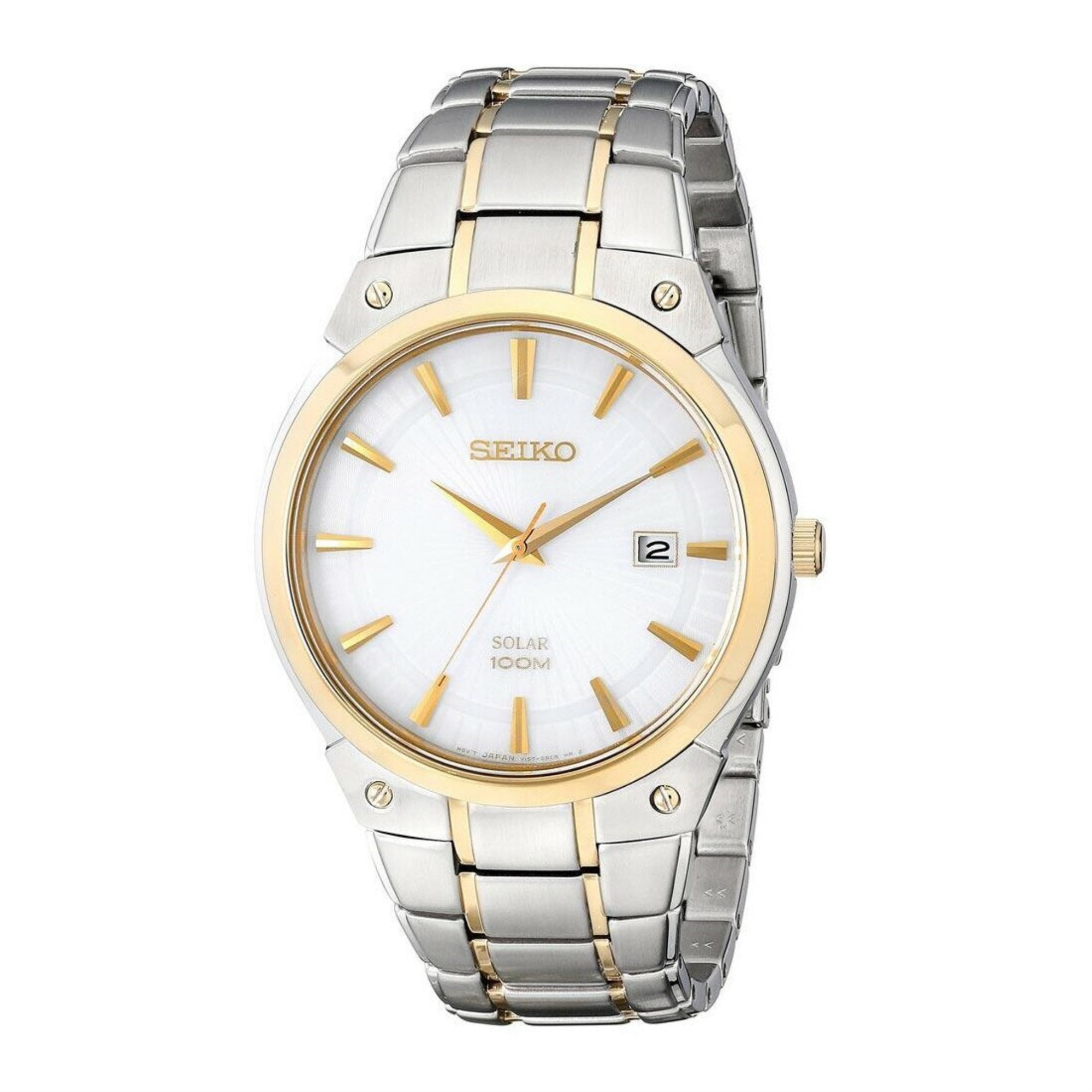 Seiko Men's SNE324 Silver & Gold Core Solar Watch 
