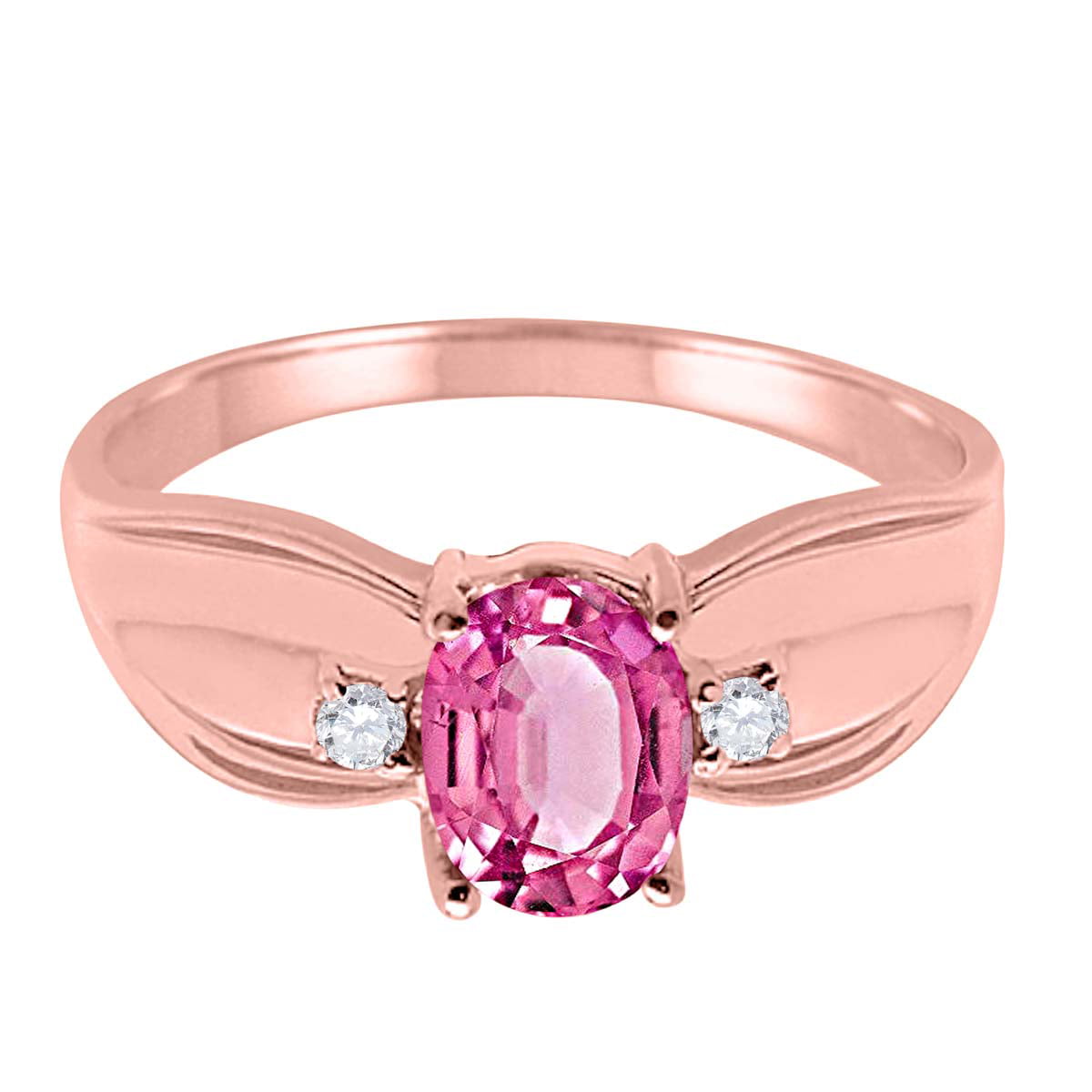 MauliJewels Rings for Women 0.9 Carat Oval Pink Topaz and Diamond Ring prong 10K Rose Gold Gemstone Wedding Jewelry Collection