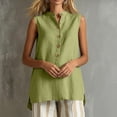 thumbnail image 4 of Xdegoge Cotton Linen Tops for Women V Neck Stand Collar Button Down Sleeveless Tunic Tank Top Relaxed Fit Casual Office Fashion Trendy Travel Blouses, 4 of 8