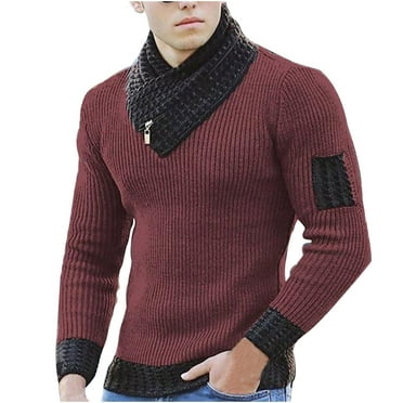 Tejiojio Winter Scarf Clearance Scarf Neck Sweater Knitted Pullover Long Sleeve Sweater Men's Stitching Sweater