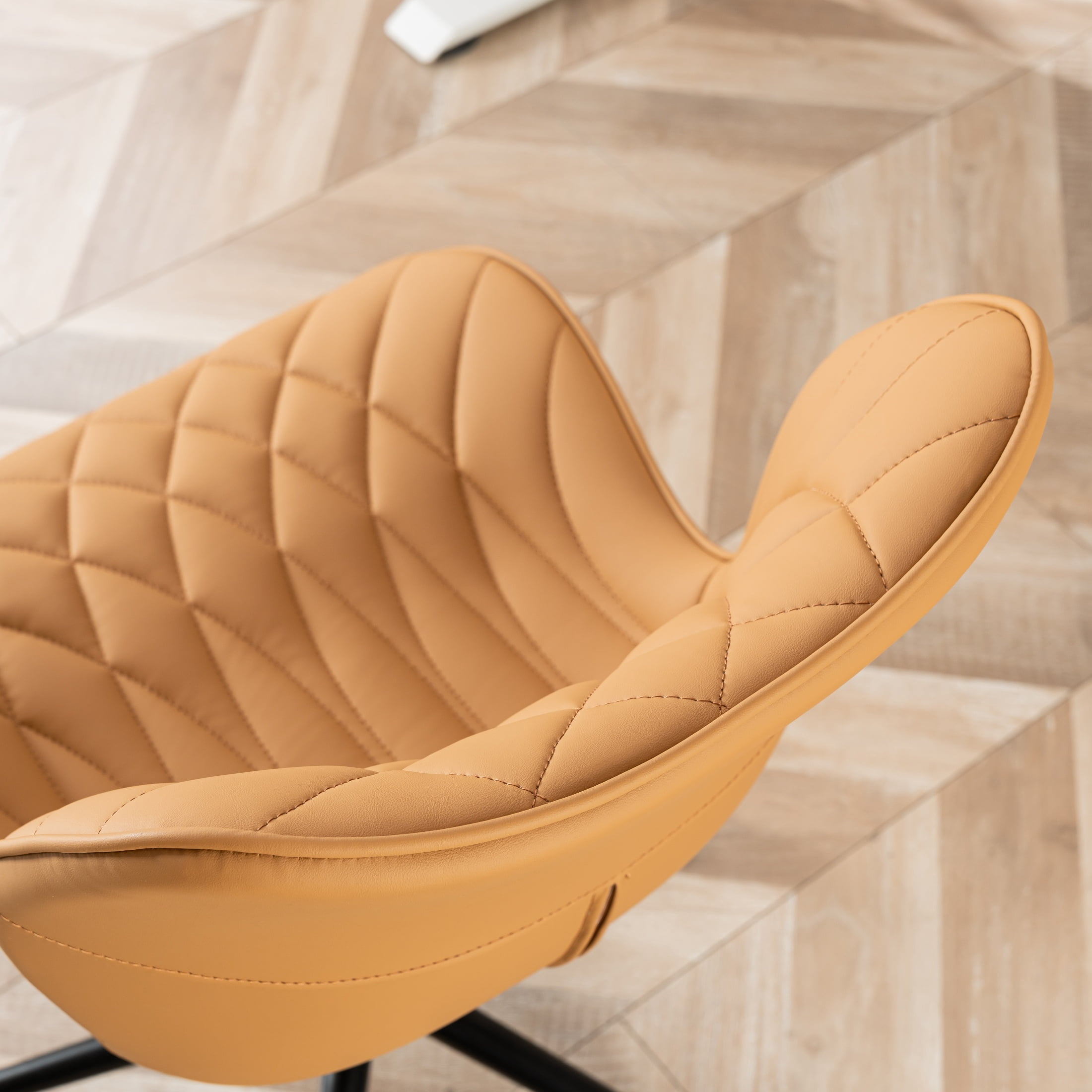 Kidol & Shellder PU Leather Desk Chair, Adjustable Swivel Office Chair, Upholstered Modern Task Chair with Wheels, Ergonomic Swivel Chair, High Back Chair, Camel