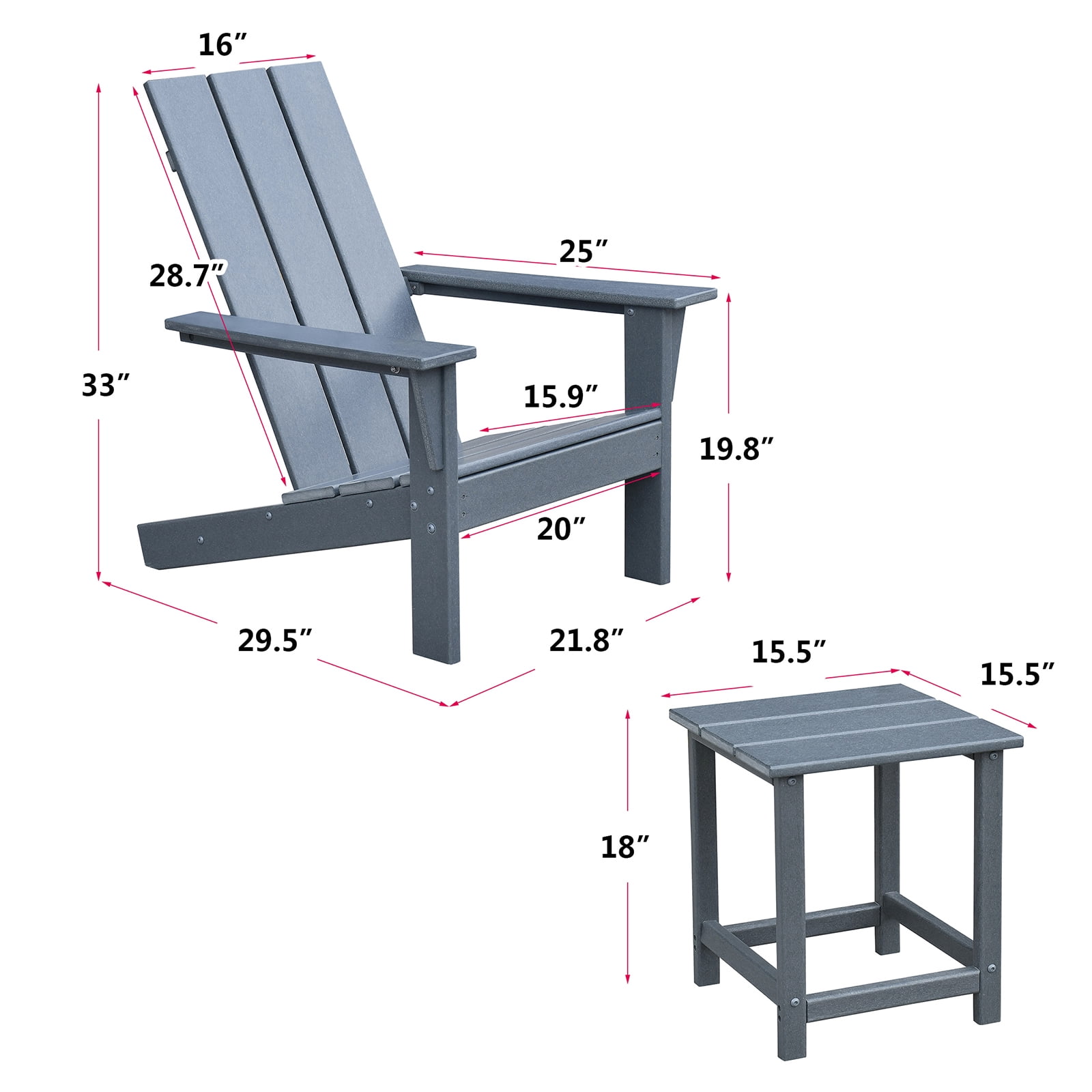LiviNest Adirondack Chair Set of 2 with Side Table: All-Weather HDPE Patio Furniture for Backyard & Deck - Ergonomic Design Outdoor Seating for Adults & Seniors