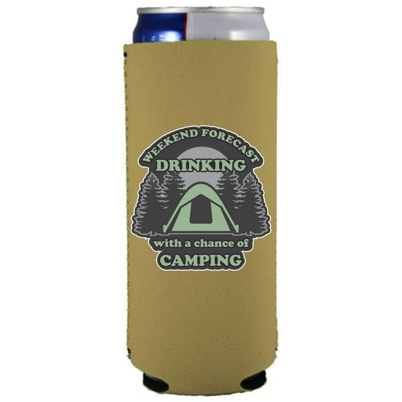 Weekend Forecast Drinking with a chance of Camping . Slim Can Coolie (Khaki)