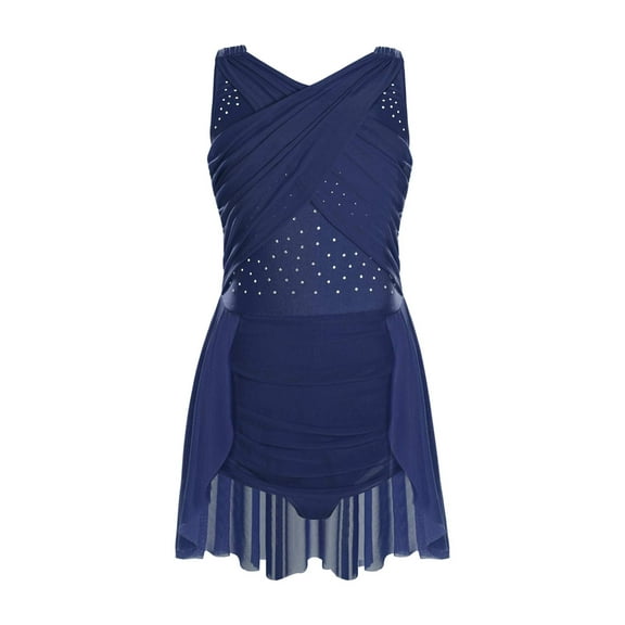 CHICTRY Kids Girls Ballet Lyrical Dance Leotard Glittery Rhinestones Sleeveless Figure Skating Dress Navy Blue 8